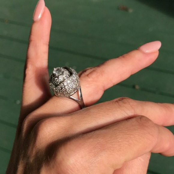 Rose Accent Sterling Statement Ring - Picture 6 of 7